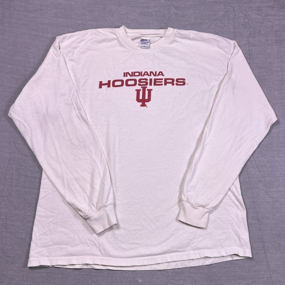 Gildan Ultra Cotton Indiana Hoosiers Long Sleeve T-Shirt Mens XL White Cotton